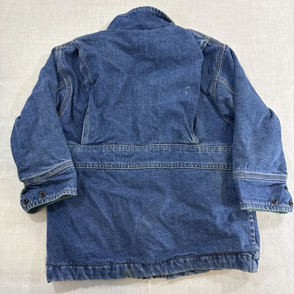 Vtg GAP Denim Jacket Kids XS Corduroy Collar Plaid Lined Chore‎ Barn Coat 90s